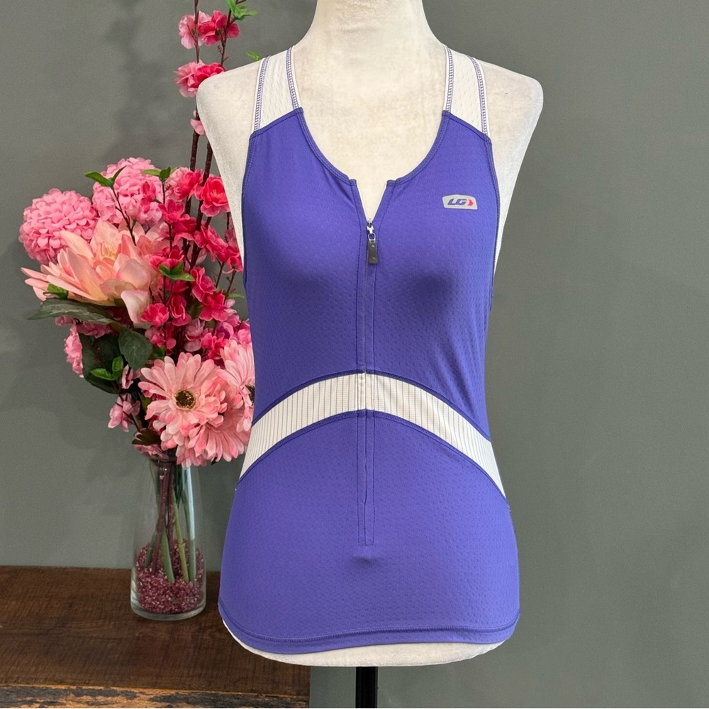 LG Sports Purple & White Zip-Front Tank Top